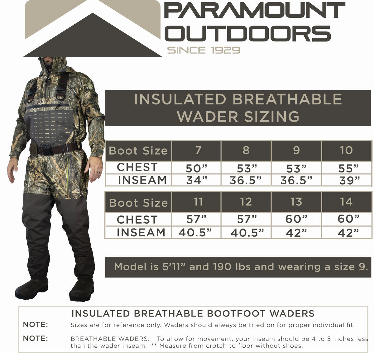 Paramount Summit Insulated Breathable Camo Wader 1600G