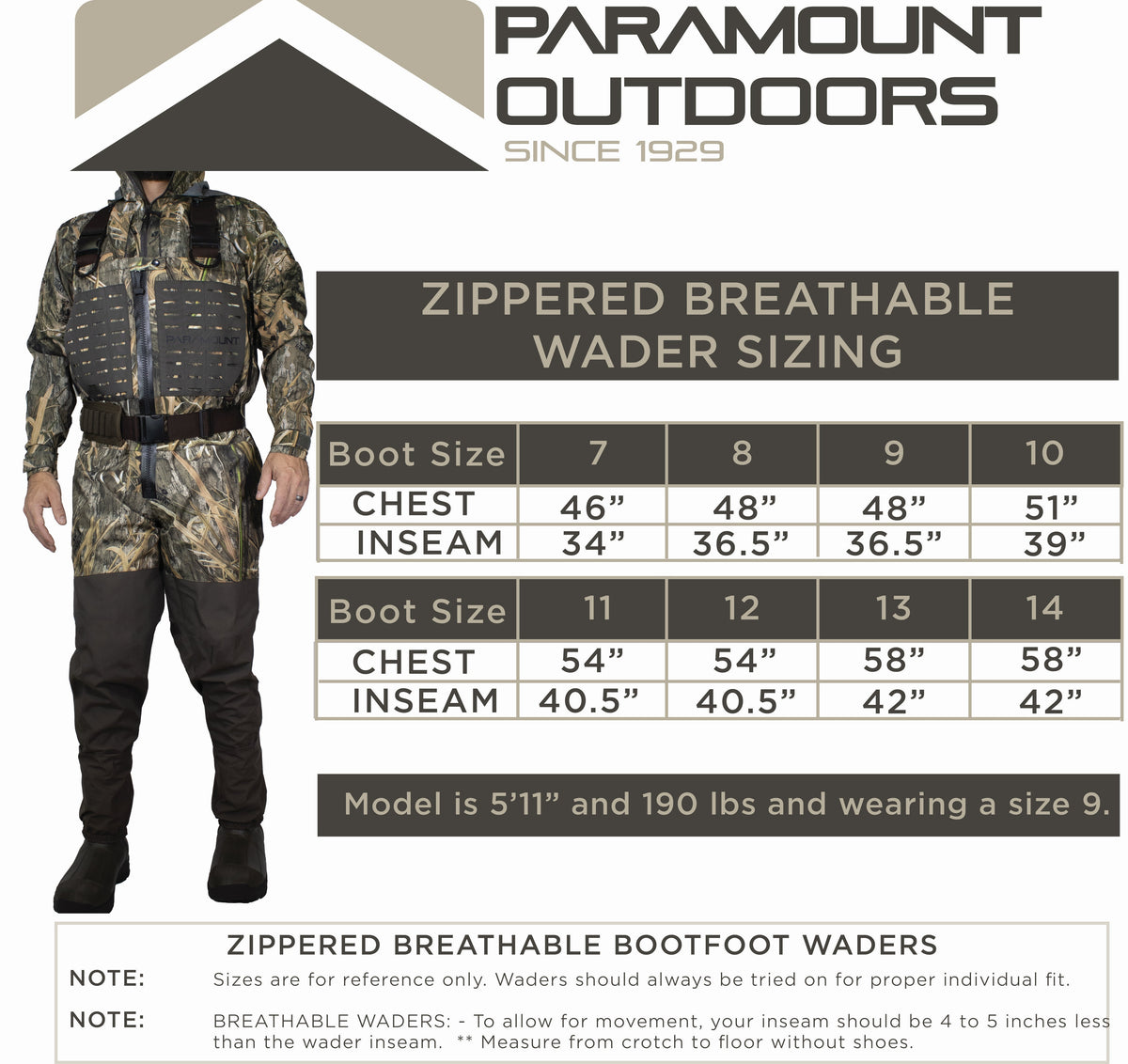 Paramount Pinnacle Zippered Breathable Camo Wader 1200G